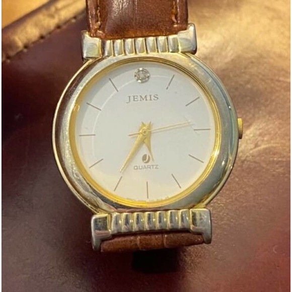 Men's 32mm Gold Tone Jemis Watch, Brown Leather Band - Picture 1 of 3